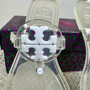 Tory Burch authentic EUC clear jelly with white logo, Mini Miller thong sandal 9